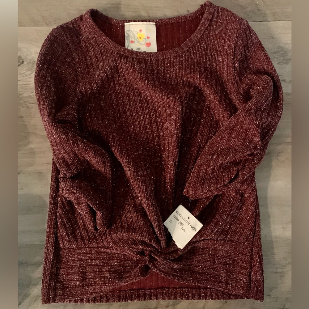 Girls Jenna and Jessie front knot burgandy shirt with sparkles! Size M 8-10 NWT